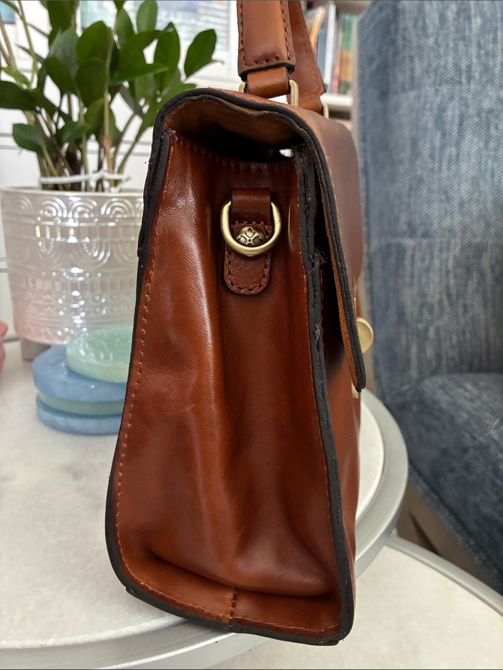 Patricia Nash Chauny Leather Satchel Cognac - Picture 5 of 6